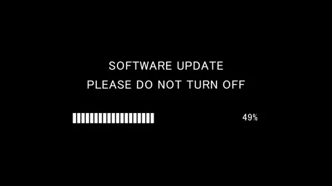 Progress bar with text software update please do not turn off on black Vídeo Stock 338371197