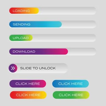 Progress bar Upload Download web button Stock Illustration