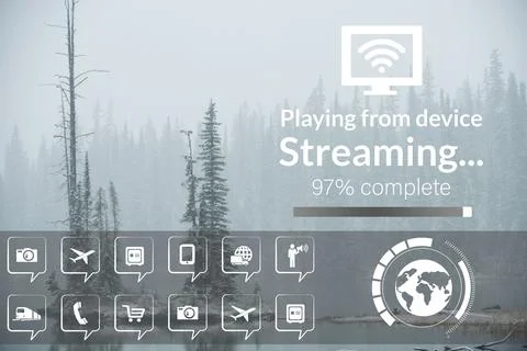 Progress bar with various icons on device screen Stock Illustration