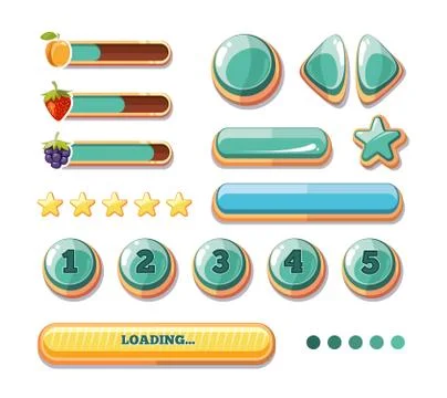 Progress bars, buttons, boosters, icons for computer games user interface Stock Illustration