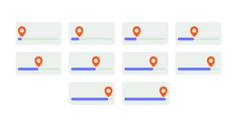 Progress bars with location pin flat UI data visualization element set Stock Illustration