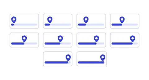 Progress bars with location pin line style dashboard element set Stock Illustration