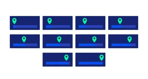 Progress bars with location pin neon dashboard UI element set 스톡 일러스트