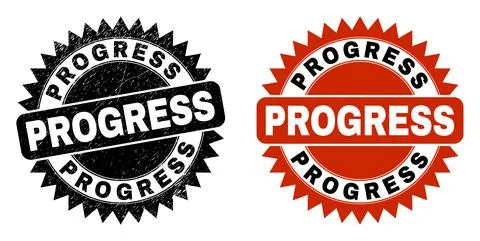 PROGRESS Black Rosette Seal with Scratched Texture Stock Illustration