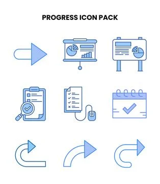 Progress Blue Bundle Icons Pack Stock Illustration