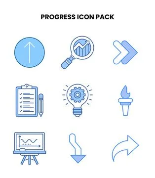 Progress Blue Collection Icons Pack Stock Illustration