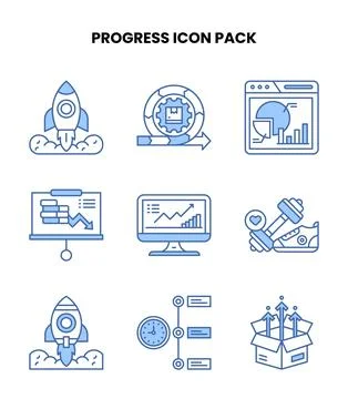 Progress Blue Color Bundle Icons Pack Illustrazione stock