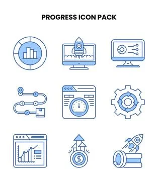 Progress Blue Color Collection Icons Pack Illustrazione stock