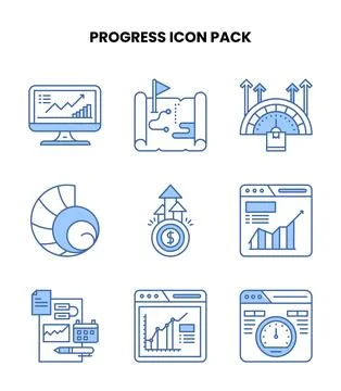Progress Blue Color UI Icons Pack Stock Illustration