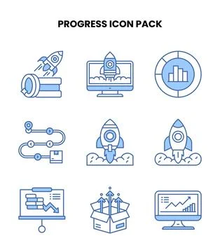 Progress Blue Color Vector Icons Pack Stock Illustration