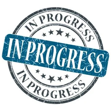 In progress blue grunge round stamp on white background Stock Illustration