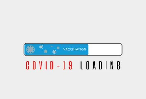 Progress blue loading bar with virus icons and the inscription of vaccination. Stock Illustration