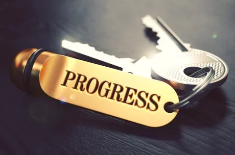Progress - Bunch of Keys with Text on Golden Keychain Ilustración de archivo