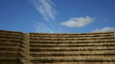 Progress concept with ancient ampitheater stairs to blue sky Stock Footage 50406703