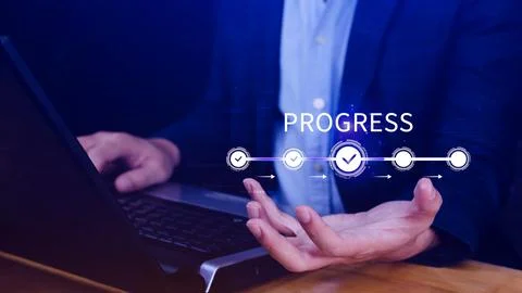 Progress concept, touching to tick correct mark in checklist with progressi.. Stock Photos