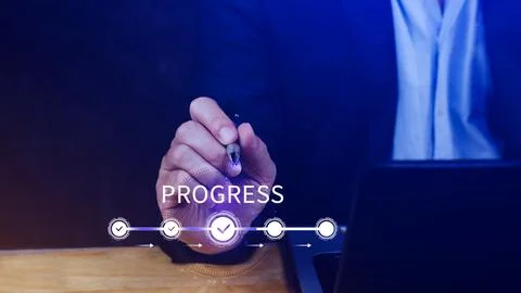 Progress concept, touching to tick correct mark in checklist with progressi.. 写真素材