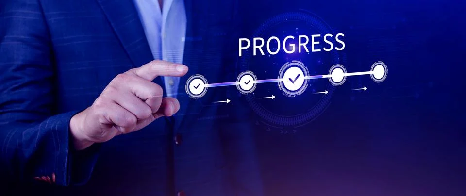 Progress concept, touching to tick correct mark in checklist with progressi.. Foto stock