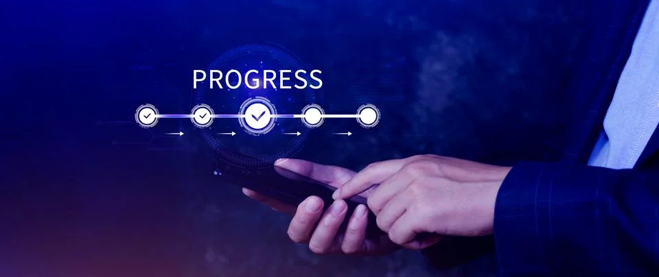 Progress concept, touching to tick correct mark in checklist with progressi.. 写真素材