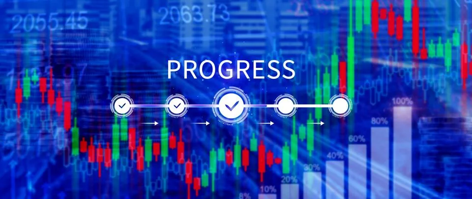 Progress concept, touching to tick correct mark in checklist with progressi.. Foto stock