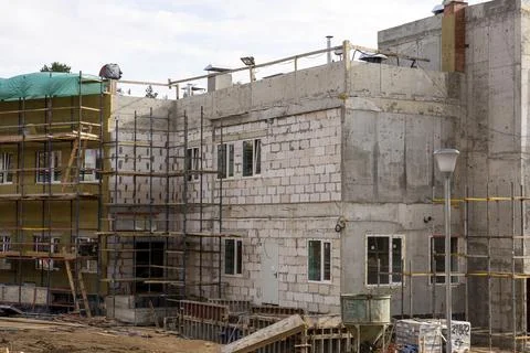The progress of the construction of the kindergarten building Foto stock