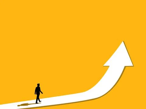 Progress, develop the ability. Businessman walks along the growth arrow 스톡 일러스트