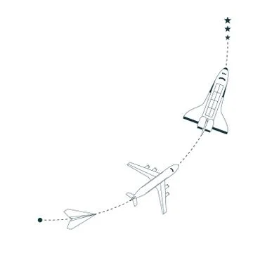 Progress, development, improvement illustration. Planes and shuttle flying th イラスト素材