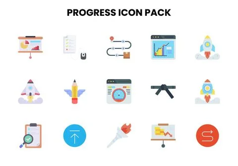 Progress Flat Bundle Icons Pack Stock Illustration