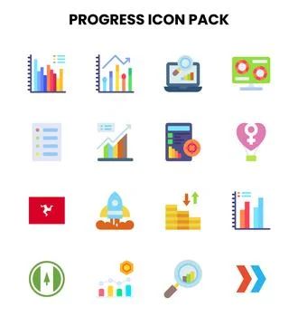 Progress Flat Collection Icons Pack Stock Illustration