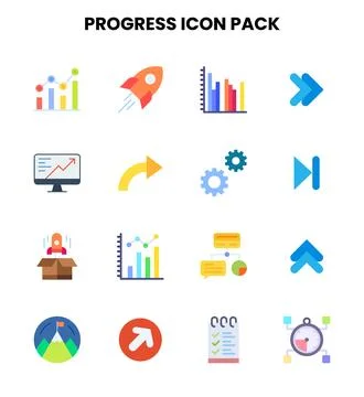 Progress Flat Collection Icons Pack Stock Illustration