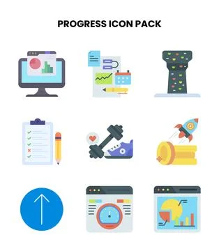 Progress Flat Collection Icons Pack Stock Illustration