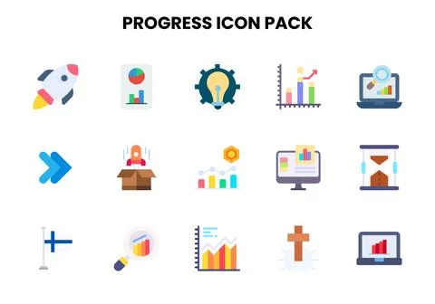 Progress Flat Graphics Icons Pack Stock Illustration
