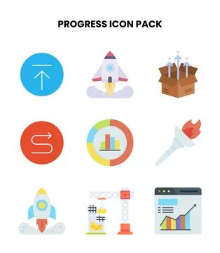 Progress Flat Scalable Icons Pack Stock Illustration
