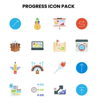 Progress Flat Set Icons Pack Stock Illustration