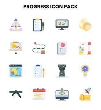 Progress Flat Vector Icons Pack Stock Illustration
