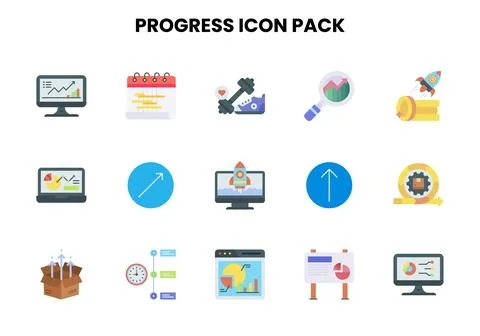 Progress Flat Vector Icons Pack Stock Illustration
