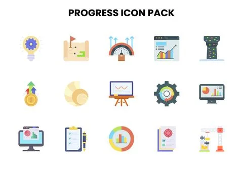 Progress Flat Vector Icons Pack Stock Illustration
