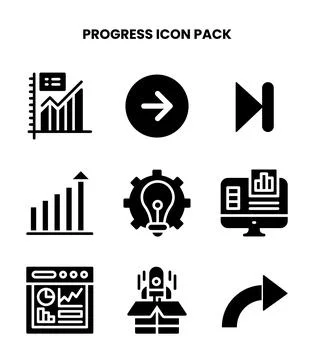 Progress Glyph Bundle Icons Pack Stock Illustration