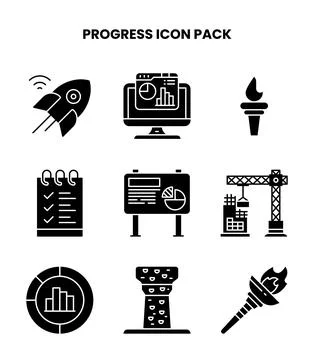 Progress Glyph Icons Pack Stock Illustration