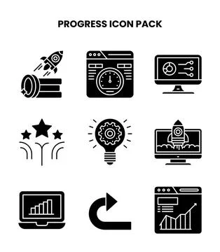 Progress Glyph Icons Pack Illustrazione stock