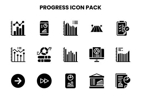 Progress Glyph Icons Pack Stock Illustration