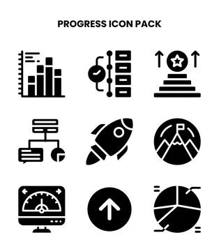 Progress Glyph Icons Pack Stock Illustration