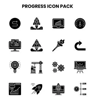 Progress Glyph Icons Pack Stock Illustration