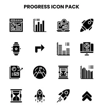 Progress Glyph Icons Pack Stock Illustration