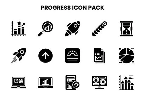 Progress Glyph Vector Icons Pack Stock Illustration