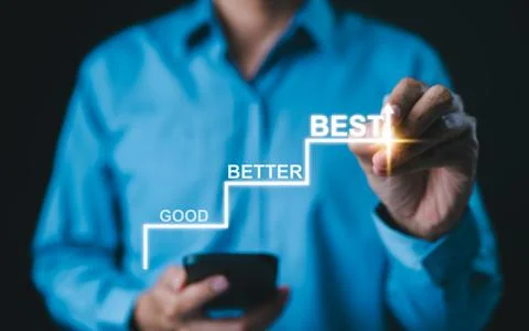 Progress from Good to Better to Best Concept. Stock Photos