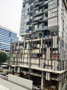 In Progress of High Rise Tower Building construction site. Bangkok in 3rd Sep Stock Photos
