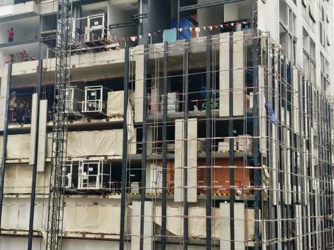 In Progress of High Rise Tower Building construction site. Bangkok in 3rd Sep Stock Photos