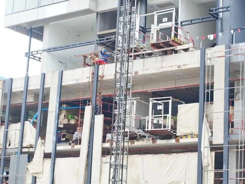 In Progress of High Rise Tower Building construction site. Bangkok in 3rd Sep Stock Photos