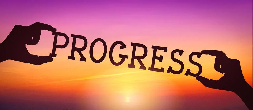 Progress - human hands holding black silhouette word Ilustración de archivo