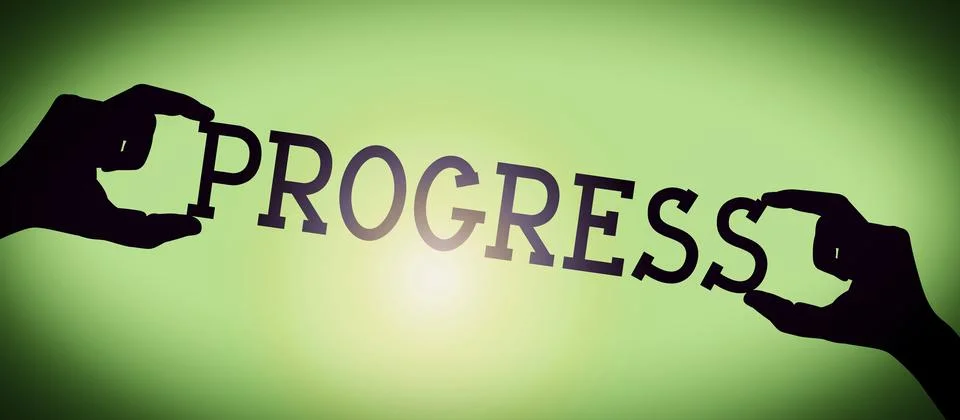 Progress - human hands holding black silhouette word Ilustración de archivo
